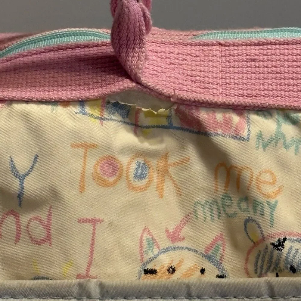 Vintage 90s Baby Boom Diaper Bag Zoo Animals Doodle Pink Blue Mommy Daddy